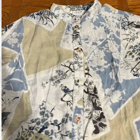 Citron of Santa Monica Asian Print Bamboo Blend Button Down Long Tunic Sz L - Picture 5 of 15